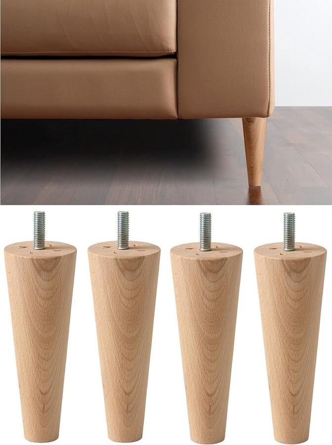 STAR&STER 4 x Furniture Feet Sofa Feet Made of Wood Height 200 mm Made in Italy Raw Wood Feet for Furniture Sofas Cabinets Solid Cone Legs for Armchairs Light Colour 10 cm