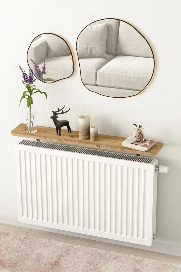 STAR&STER Ongemonteerde vliegende plank op het radiatordressoir radiatorradiatorplank boekenplank 120 x 18 cm Atlantic PINE ovaal gesneden