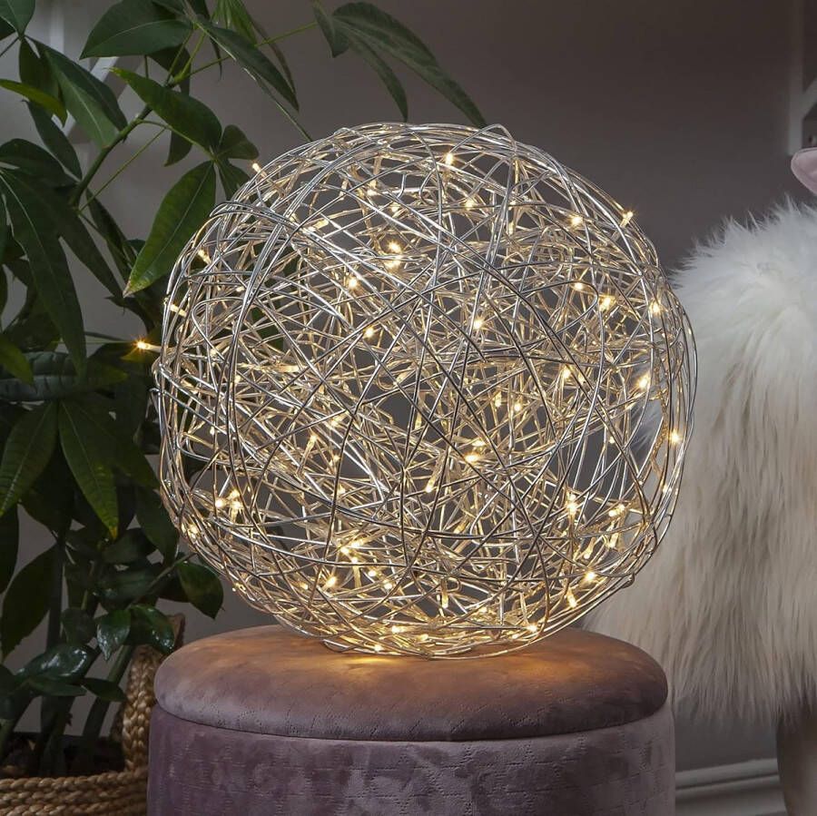 Star Trading LED-lichtbal Trassel van decoratieve kerstbal van draad in zilver voor binnen en buiten warm wit met kabel Ø: 37 5 cm IP44
