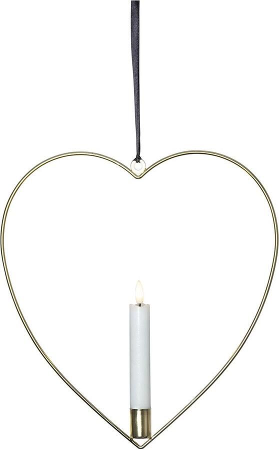 Star Trading decoratie Flame Heart hanglamp hart messingkleurig kaars wax LED timer warm wit 28 5 cm