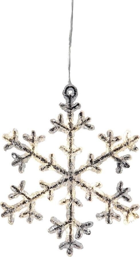 Star Trading LED-sneeuwvlok Icy van kerstraamlamp warm wit gemaakt van kunststof in zilver transparant met kabel lengte: 16 cm