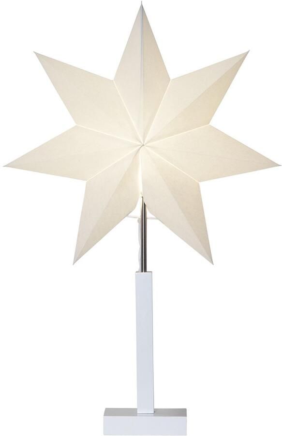 Star Trading papieren ster tafellamp 'Karo' E14 fitting sterlamp met houten voet wit H 70 cm