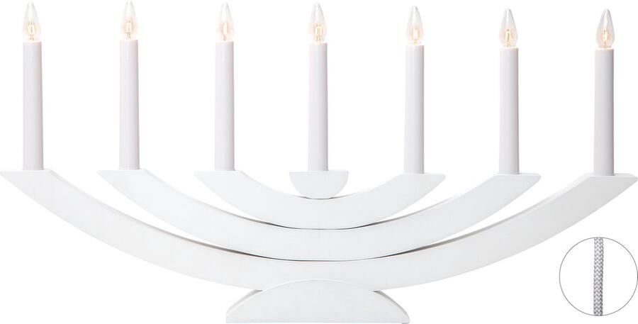 Star Trading raamkandelaar Nevida van kandelaar met 7 lampen E10 warm wit kerstversiering van hout in wit kabelschakelaar lengte: 37 5 cm