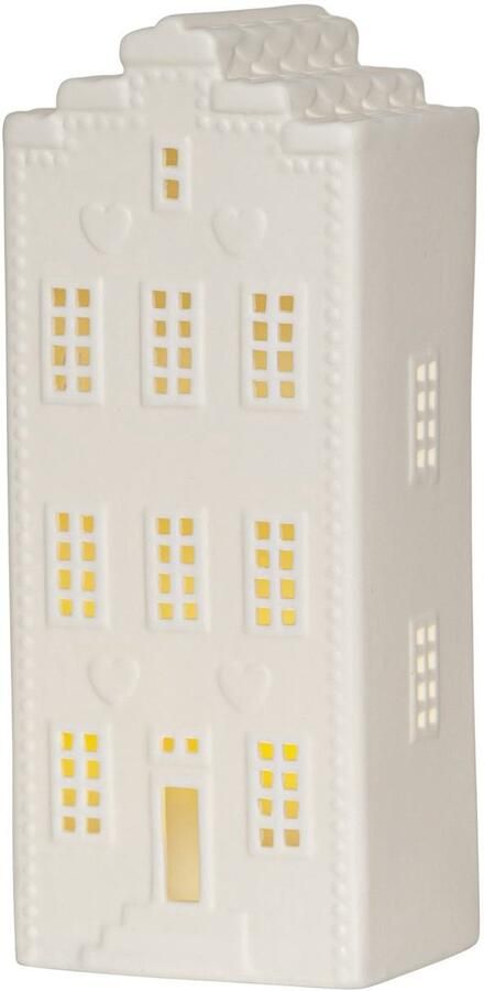 Star Trading Verlichte vuurtoren 'Vinter' keramiek kerstlampje met batterijen + timer warm wit H 21 cm