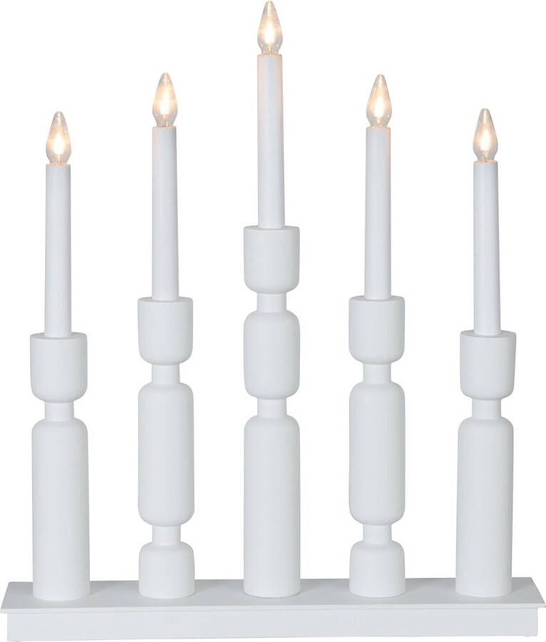 Star Trading Uddebo raamkroonluchter van kandelaar met 5 gloeilampen E10 warm wit kerstversiering van hout in wit kabelschakelaar lengte: 37 cm