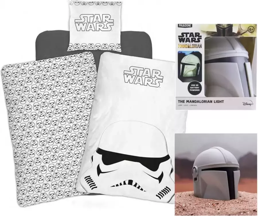 Star Wars Dekbedovertrek Clone Army Eenpersoons 140 x 200 cm Bio Katoen incl. Paladone Disney Mandalorian Helm Lamp