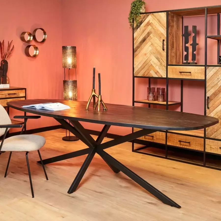 Starfun Eetkamertafel zwart matrix ovaal mangohout 200 x 100 x 76(h) cm