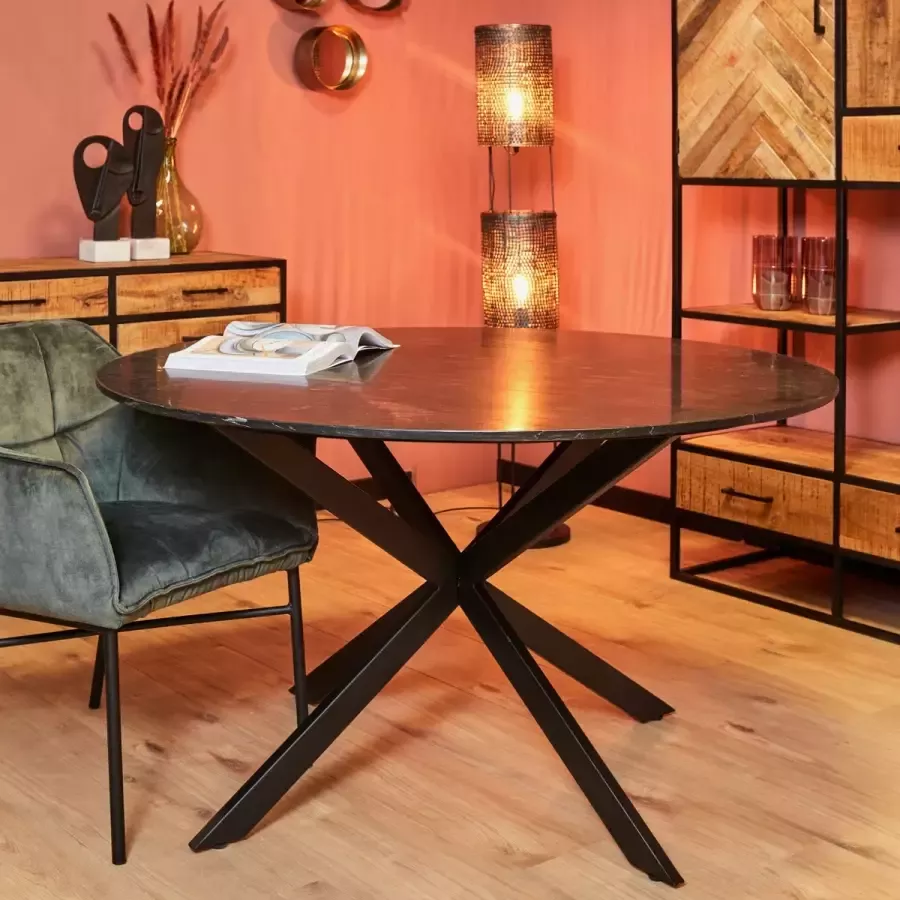 Starfun Eetkamertafel zwart matrix rond marmer 76(h) x 10 cm