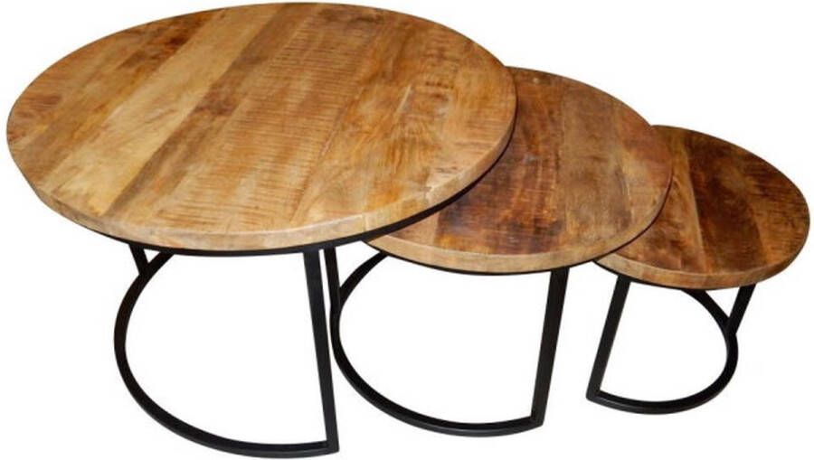 Starfurn Meubelplaats Salontafel set van 3 zwart metaal mango hout