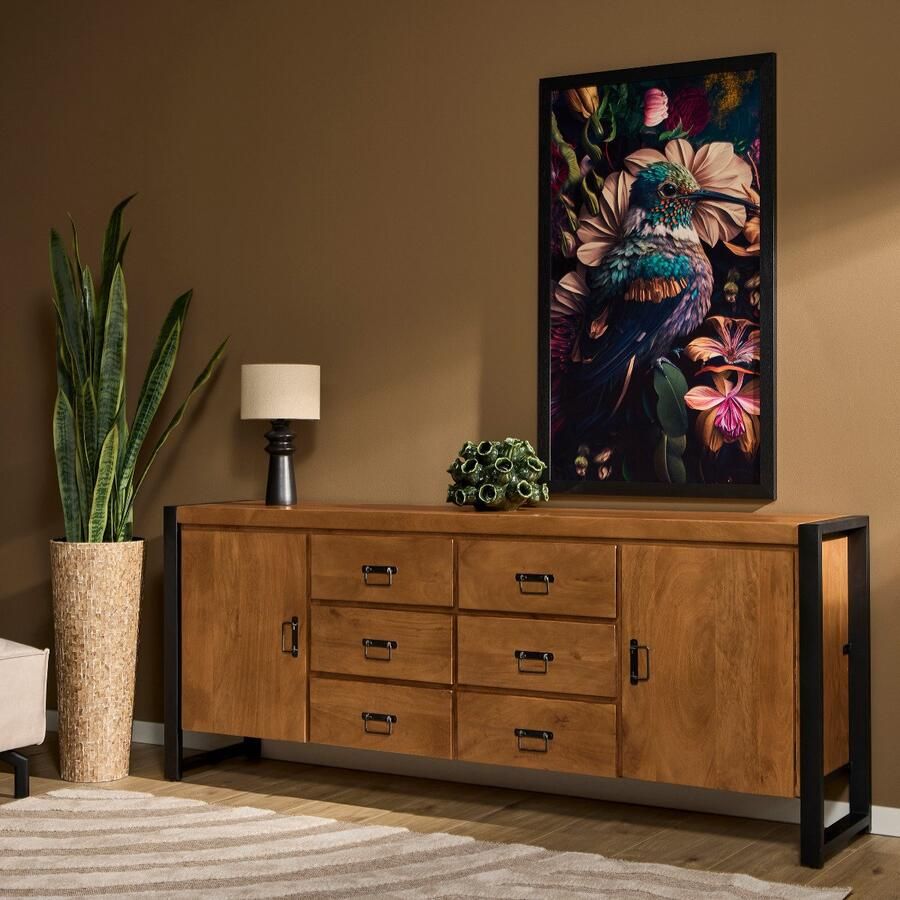 Starfurn Dressoir Boaz 200 cm mango metaal Naturel mangohout legplanken hour duurzaam - Foto 2