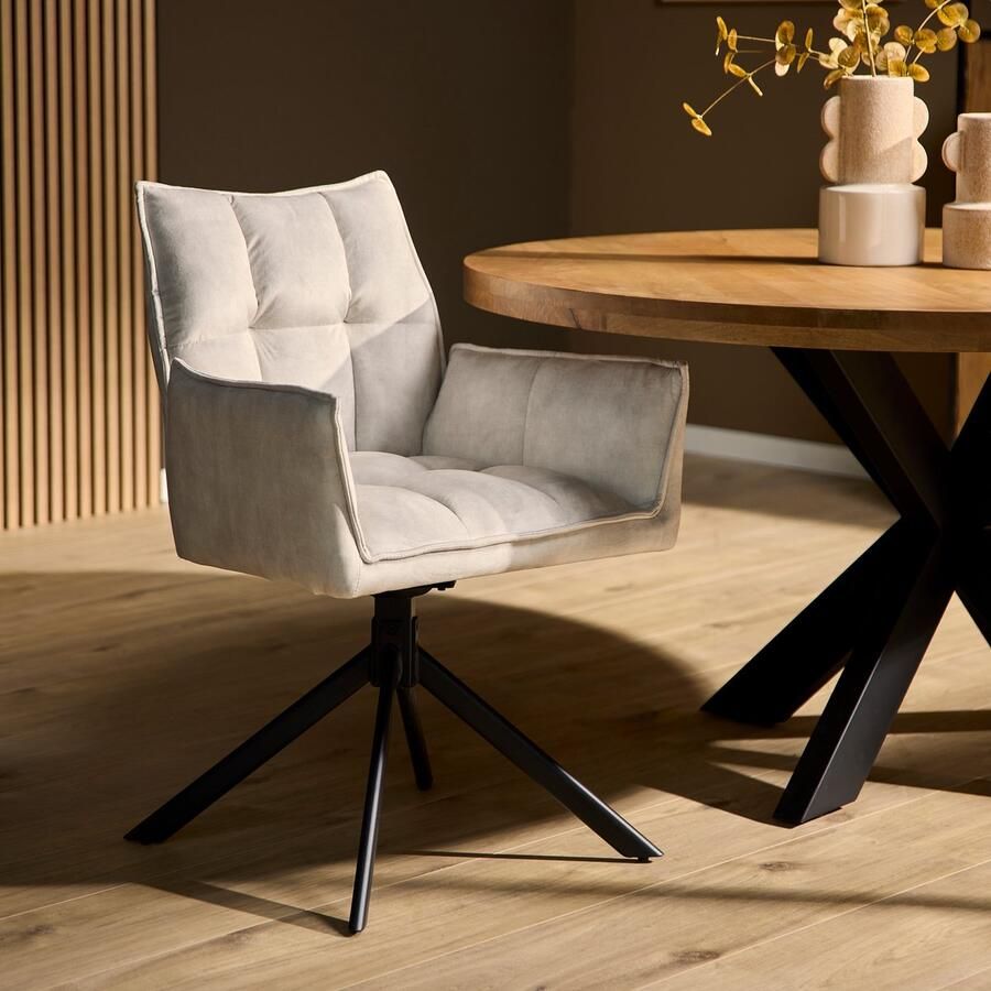 Starfurn Eetkamerstoel Dani Velvet Champagne Met armleuning Set van 2