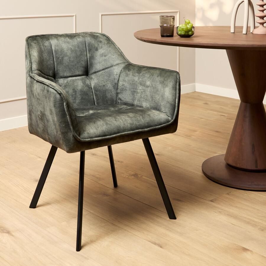 Starfurn Eetkamerstoel Emma Velvet Hunter Green Met armleuning Set van 2