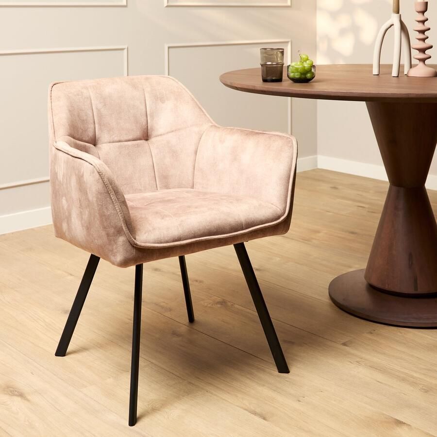 Starfurn Eetkamerstoel Emma Velvet Taupe Met armleuning Set van 2