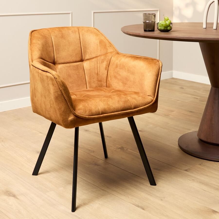 Starfurn Eetkamerstoel Emma Velvet Yellow Met armleuning Set van 2