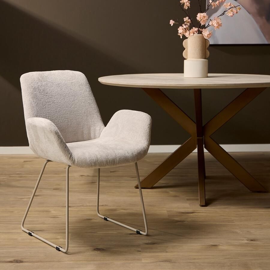 Starfurn Eetkamerstoel Evan Zandkleur Stof Set van 2