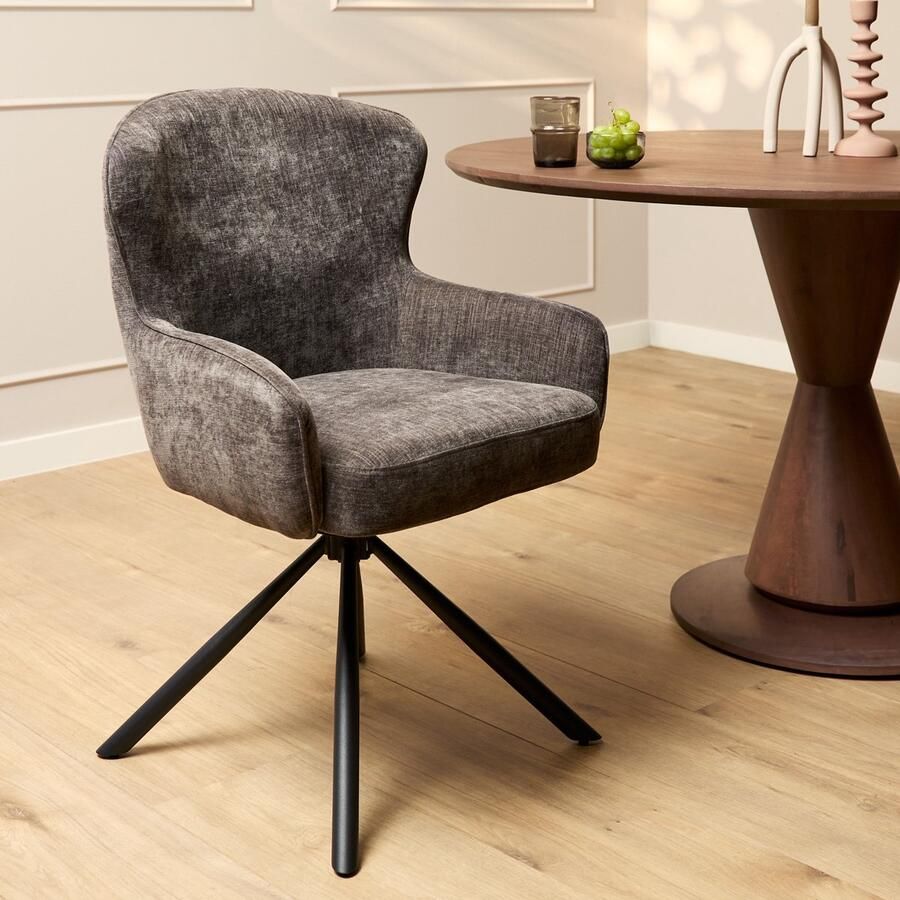 Starfurn Eetkamerstoel Hanna Charcoal Bruin met Armleuning Set van 2