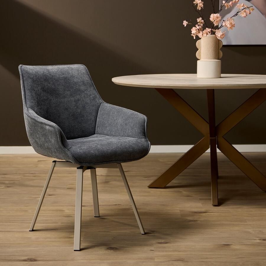 Starfurn Eetkamerstoel Mees Antraciet Stof Set van 2