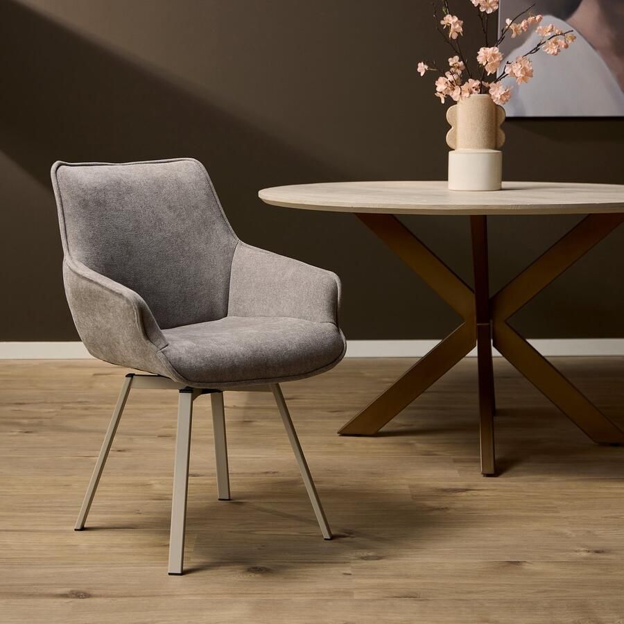 Starfurn Eetkamerstoel Mees Taupe Stof Set van 2