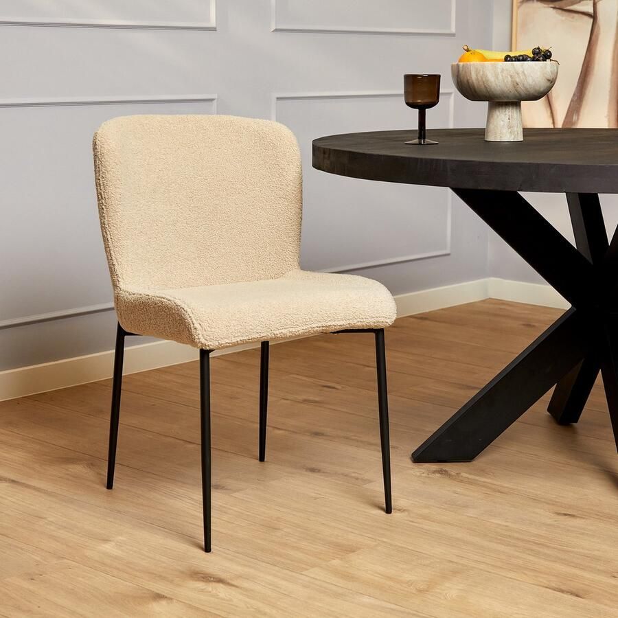 Starfurn Eetkamerstoel Beige Set Van 2 Teddy & Metaal 50x59x82 cm Eetkamerstoel Tess