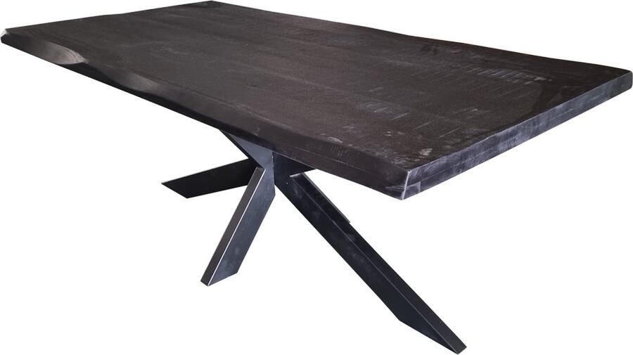 Industrieelinhuis.nl Boomstamtafel zwart 220 cm lengte mangohout - Foto 2