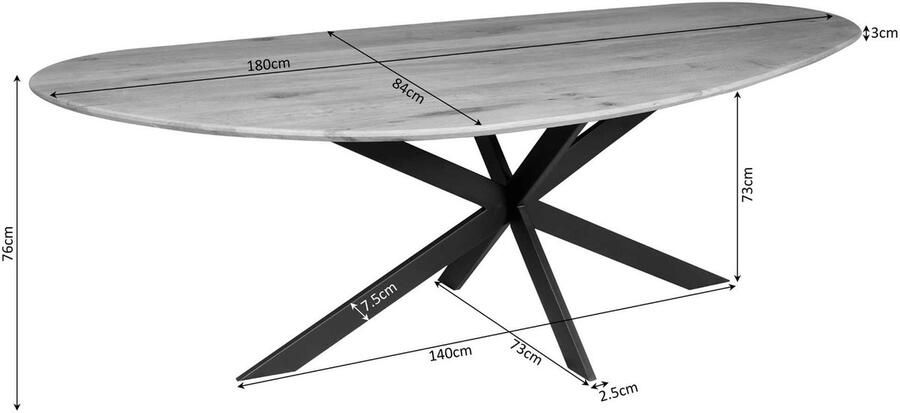 Starfurn Eettafel Cloud Organisch Bruin Eikenhout 180x84x76cm