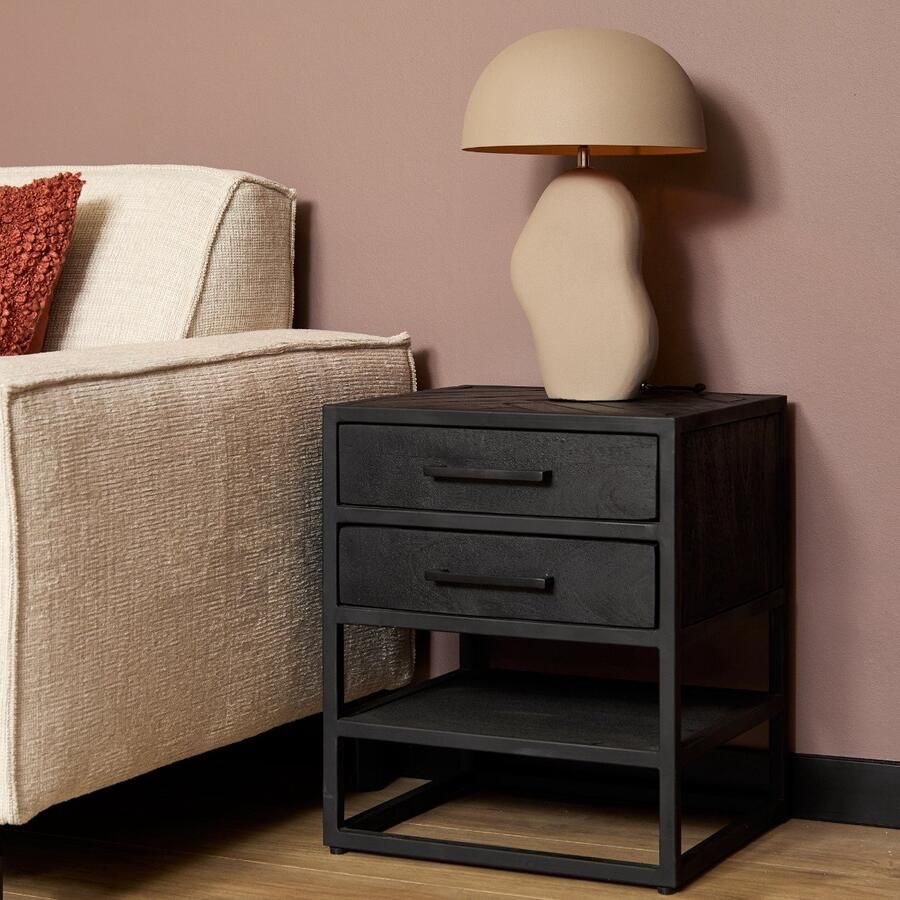 Starfurn Nachtkastje New York Bijzettafel Nachtkast Kast Tafel Mangohout Zwart Meubels