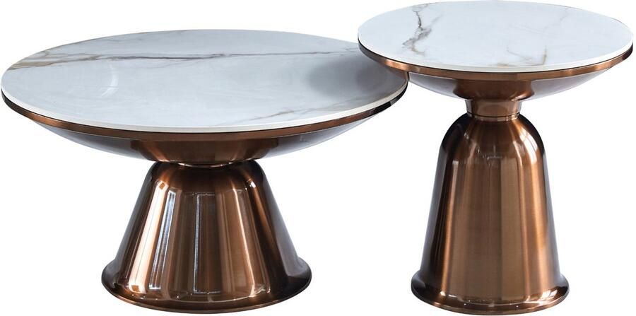 Starfurn Salontafel Ava Rond Wit Marmer Set van 2 75x75x38cm - Foto 2