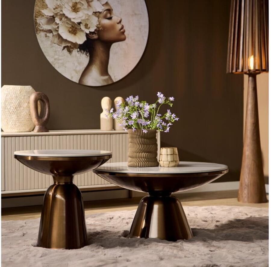 Starfurn Salontafel Alix Rond Wit Marmer Set van 2 75x75x41cm - Foto 2