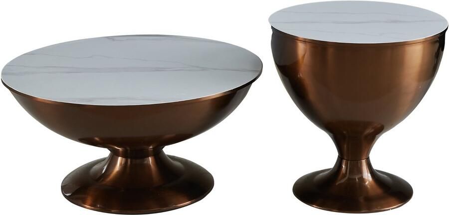 Starfurn Salontafel Ava Rond Wit Marmer Set van 2 75x75x38cm - Foto 3