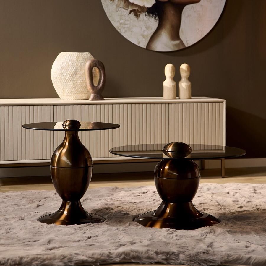 Starfurn Salontafel June Rond Bruin Glas Set van 2 70x70x39cm