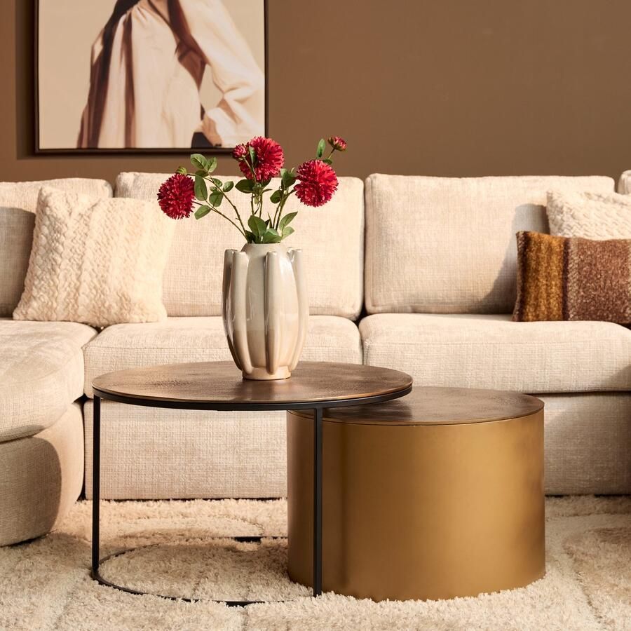 Starfurn Salontafel Luna Rond Goud Metaal Set van 2