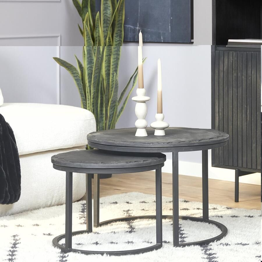 Starfurn Salontafel Ora Black Kadappa Stone- 60 cm Set van 2
