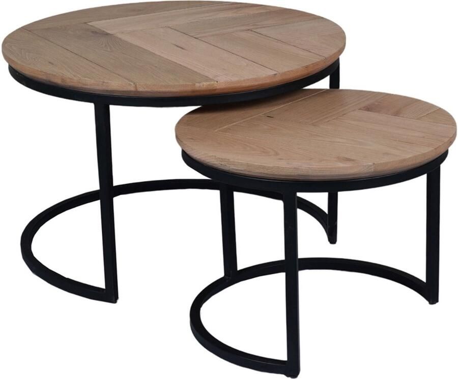 Starfurn Salontafel Otik Rond Naturel Hout Set van 2 70x70x45cm