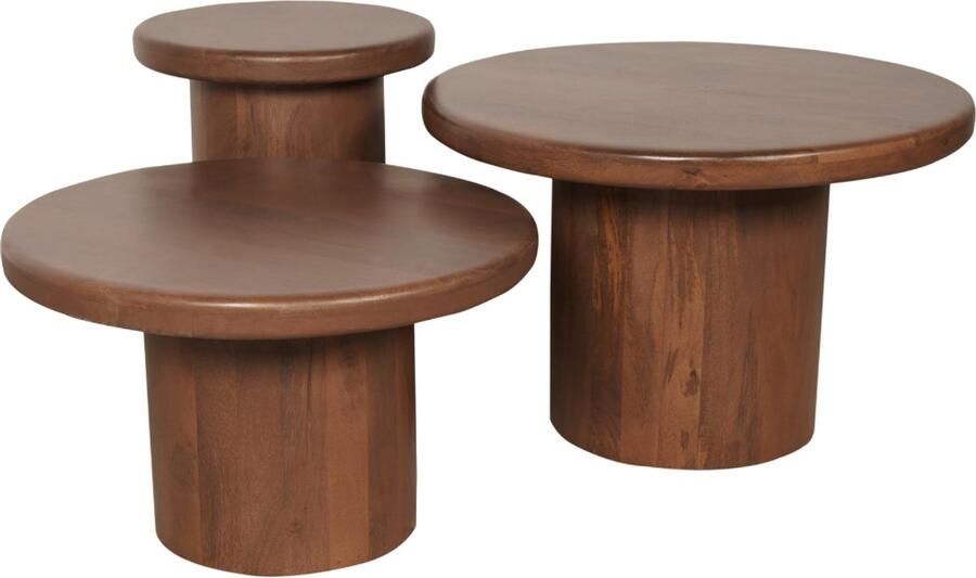 Starfurn Salontafel Maya Walnoot Hout Set van 3 70x70x45cm