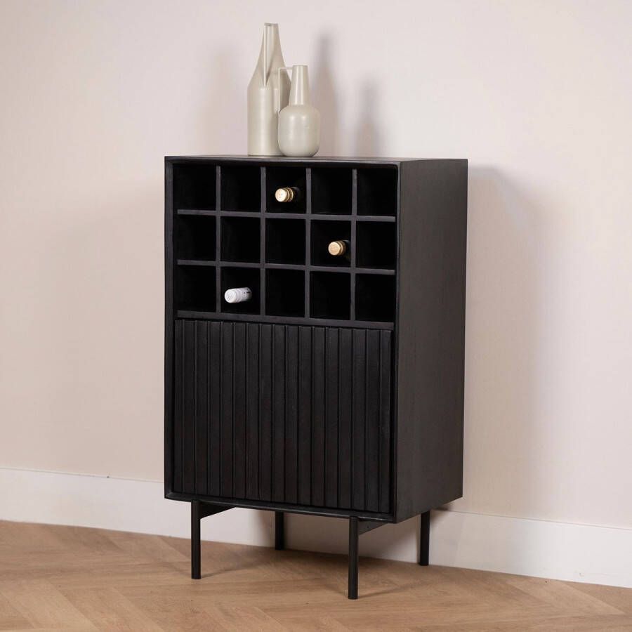 Starfurn Wijnkast Madison Zwart Mangohout