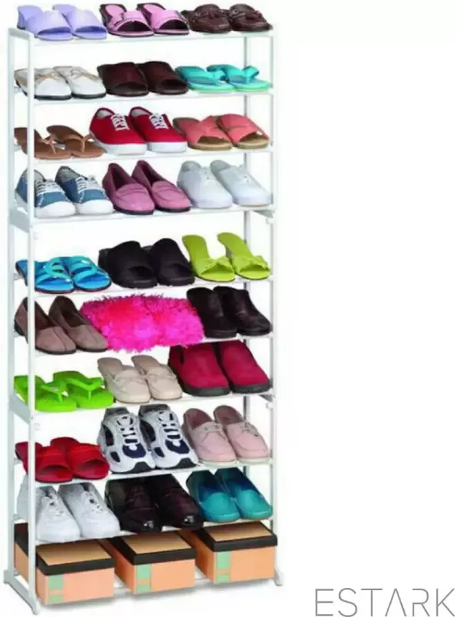 Stark E Schoenenrek Praktische Schoenenkast XXL Zwart Metaal Schoenen rek kast Shoe Rack Voor 30 Schoenen Schoenenrek 30 Paar Wit