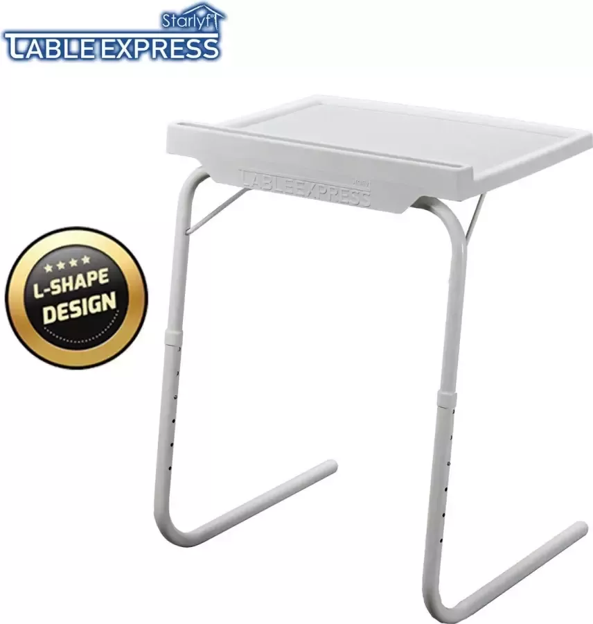 Starlyf Table Express Bijzettafel Laptoptafel Verstelbaar Inklapbaar 3 Hoeken en 6 Hoogtes L-vormig Ontwerp 18 Posities Wit - Foto 3