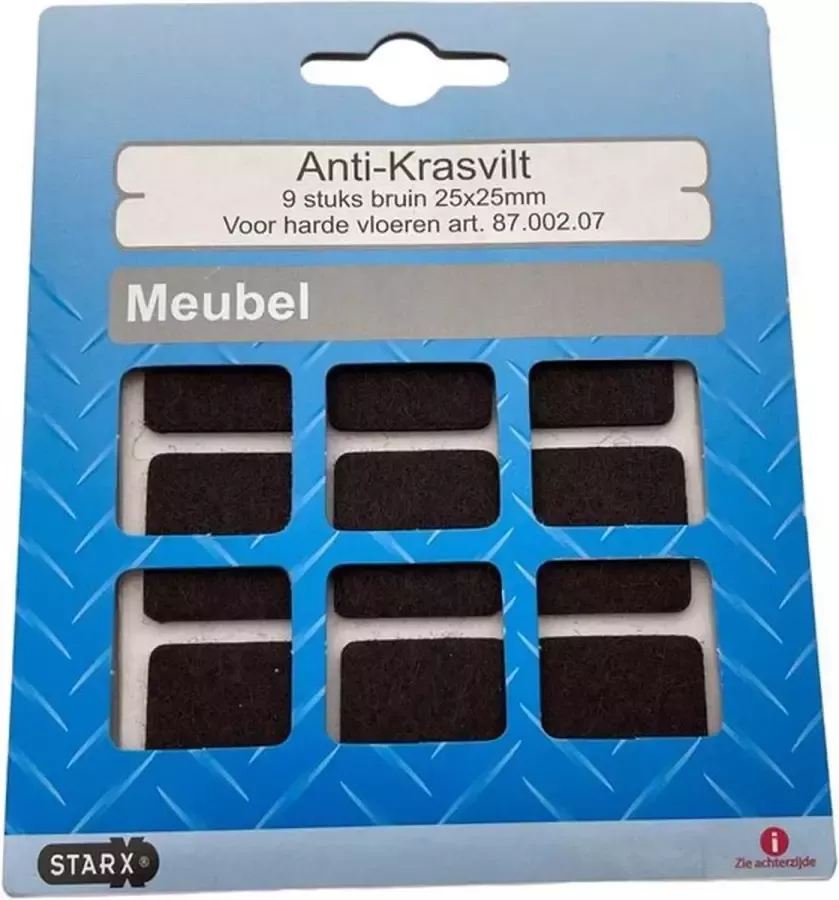 STARX anti-krasvilt meubelvilt zelfklevend 25 X 25 mm bruin 9 STUKS
