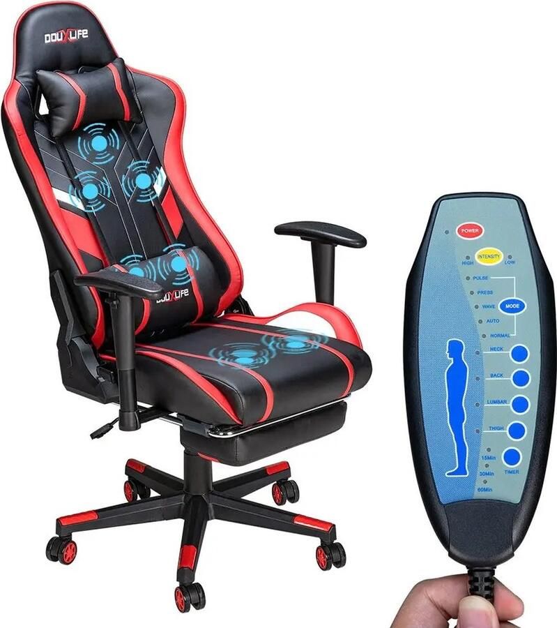 SteeFly GC-RC03 gaming bureaustoel Ergonomische bureaustoel Stoel Gaming stoel zwart rood met massagefunctie