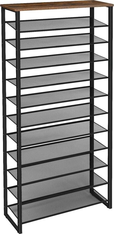 SteeFly Hoge schoenenkast met 12 planken Voor 35-45 paar schoenen Metalen frame Industriële stijl Grootte: 28.5x75x191cm