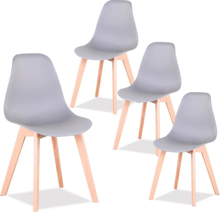 SteeFly Luxe eetkamerstoelen Set van 4 design stoelen Ergonomisch comfort Zwart met hout onderstel Zithoogte: 43cm