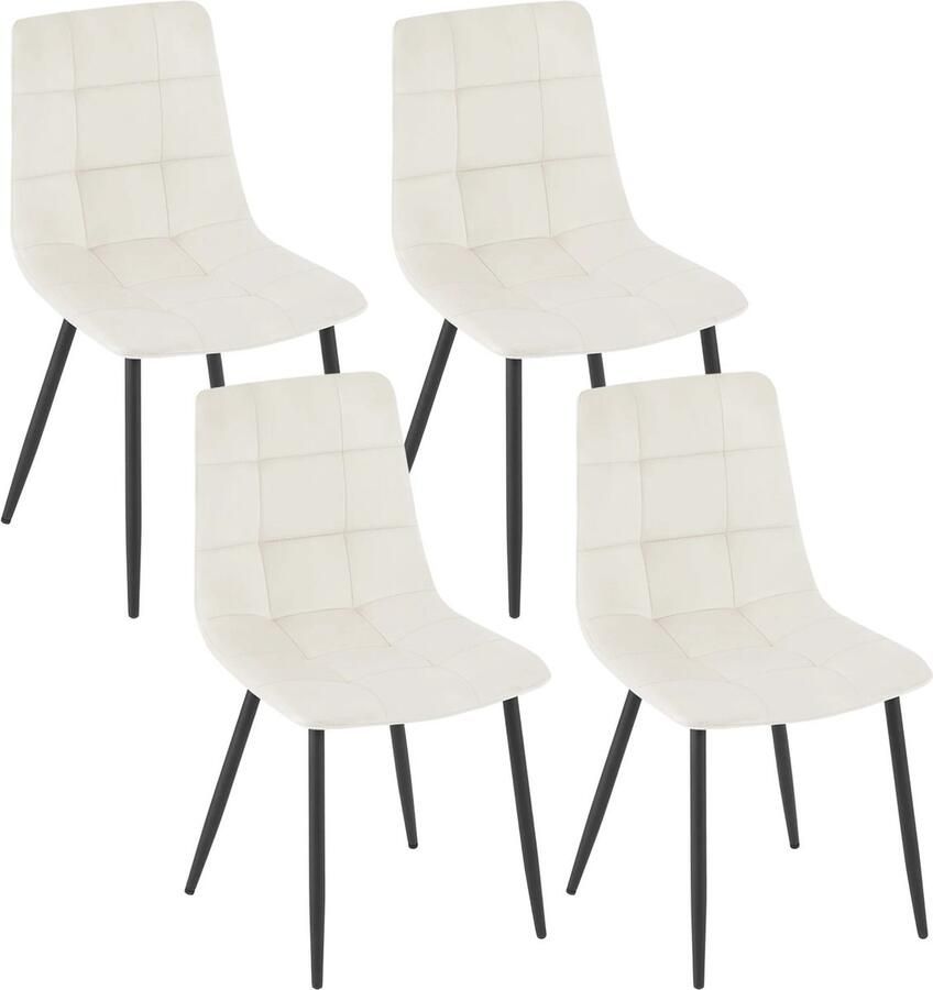 SteeFly Luxe eetkamerstoelen Set van 4 in crème fluweel Elegant&comfortabel Ergonomisch design Zithoogte: 44 5cm