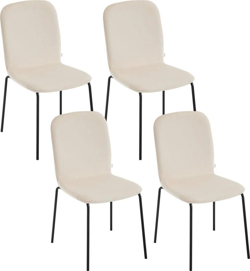 SteeFly Luxe eetkamerstoelen Set van 4 in crème fluweel Stijlvol&comfortabel Ergonomisch design Zithoogte: 46 5cm