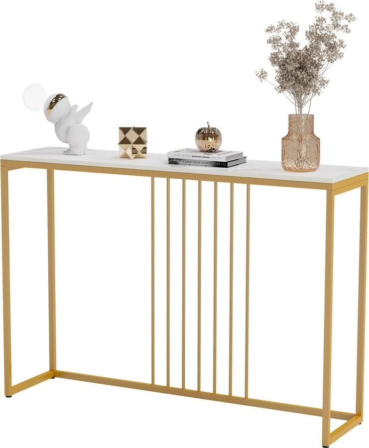 SteeFly Luxe wandtafel Extra lang & stijlvol Moderne bijzettafel Wit met goud accent Afmetingen: 120x30x78 5 cm