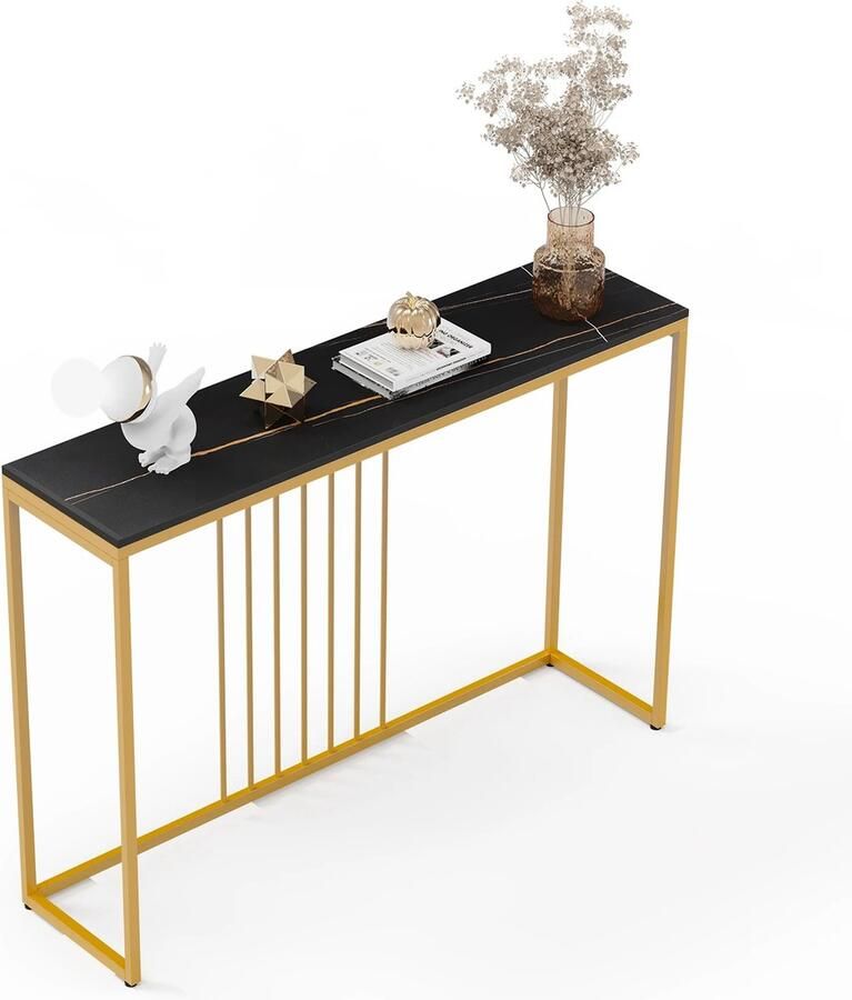 SteeFly Luxe wandtafel Extra lang & stijlvol Moderne bijzettafel Zwart met goud accent Afmetingen: 120x30x78 5cm