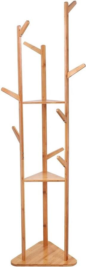SteeFly Modieuze Kledingrek van bamboehout 163cm hoog 9 haken 3 layer Hal woonkamer Voor jassen hoeden handtassen