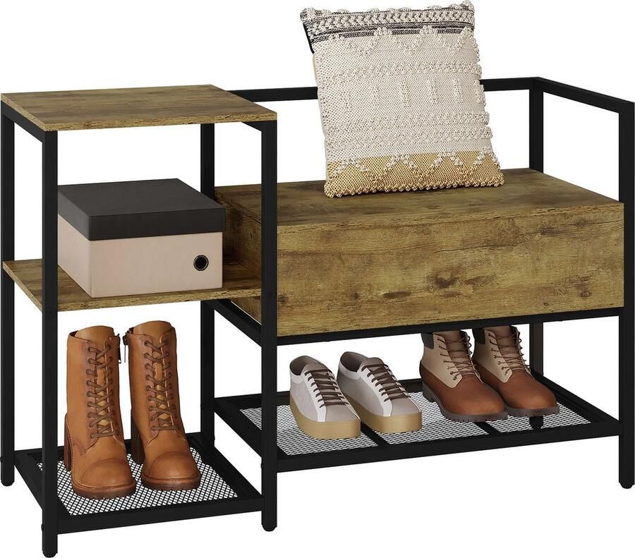 SteeFly Schoenenkast Met Bank 107X66X37Cm Scharnierend Deksel Huis Opslag Voor Hal Entree Gang Woonkamer etc