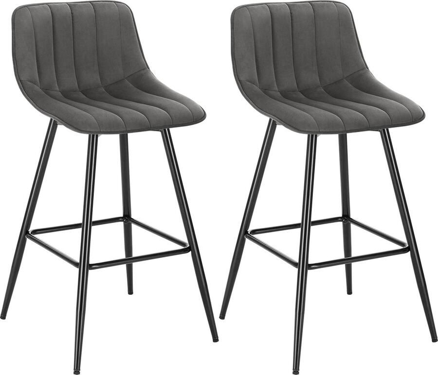 SteeFly Set van 2 Bar Stoelen Grijs Huishouden Hoge Krukken Met Voetensteun Fluwelen Zetel Metale Frame Moderne Barkrukken Meubelen