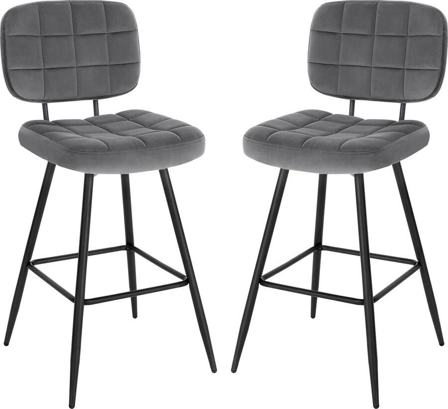 SteeFly Set van 2 Barkrukken Fluwelen Barstoel Bistro-Aanrechtkrukken Met Rugleuning & Voetsteun Totale hoogte: 98cm Zithoogte: 68 5 cm