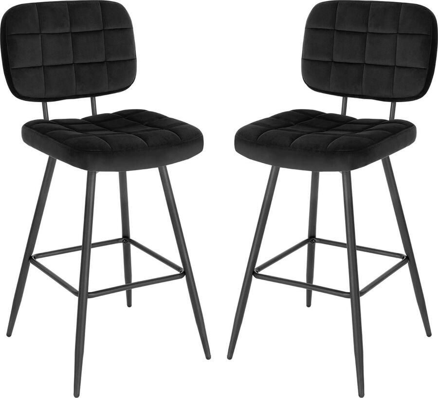 SteeFly Set van 2 Barkrukken Fluwelen Barstoel Bistro-Aanrechtkrukken Met Rugleuning & Voetsteun Totale hoogte: 98cm Zithoogte: 68 5 cm